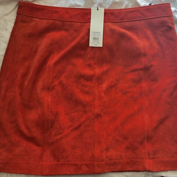 Topshop red orange leather skirt - Picture 3 of 7